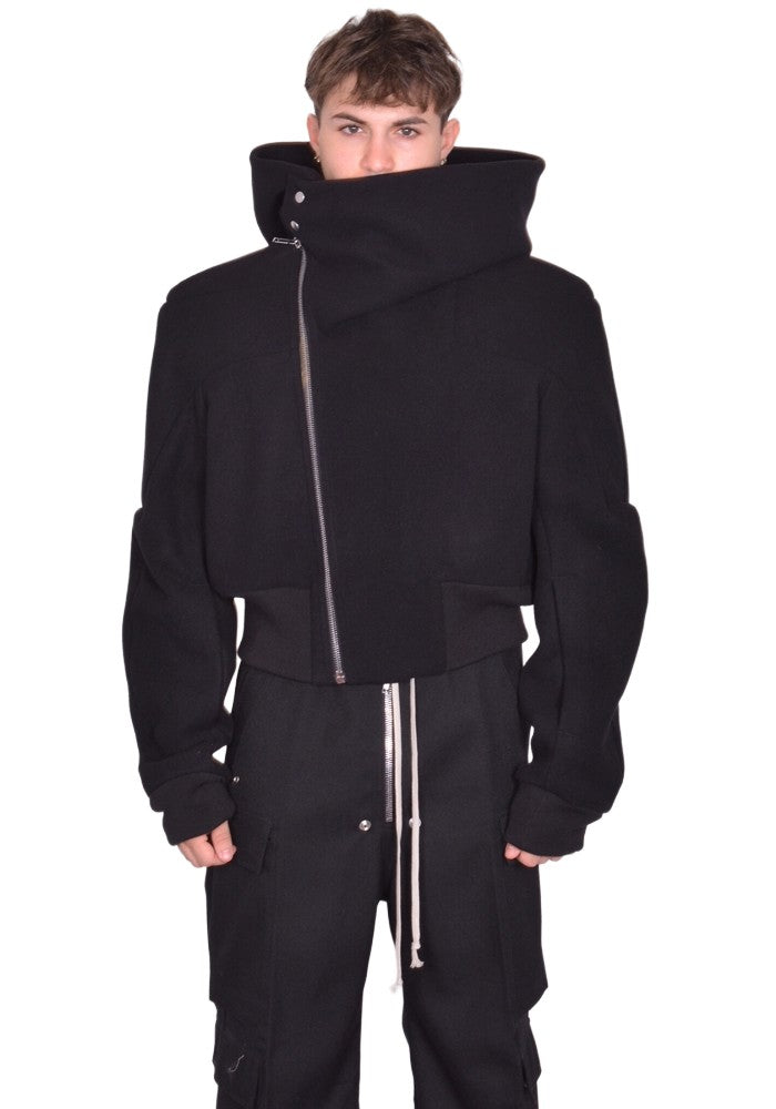 RICK OWENS CROPPED HOODED FLIGHT JACKET BLACK FW25 | DOSHABURI