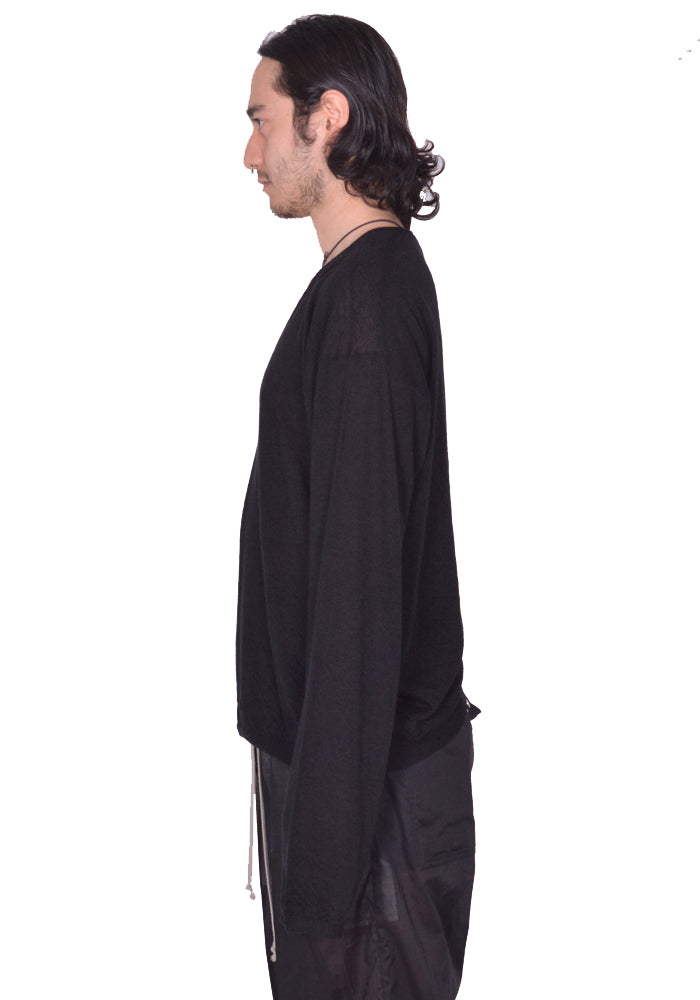 DOSHABURI通販｜RICK OWENS MEN KNITTED V-NECK PULLOVER BLACK SS25