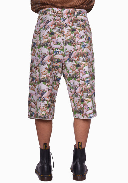BLESS N°79 ULTRA WIDE PLEATED BERMUDA PANTS PIGS PRINT SS25 | DOSHABURi Shop