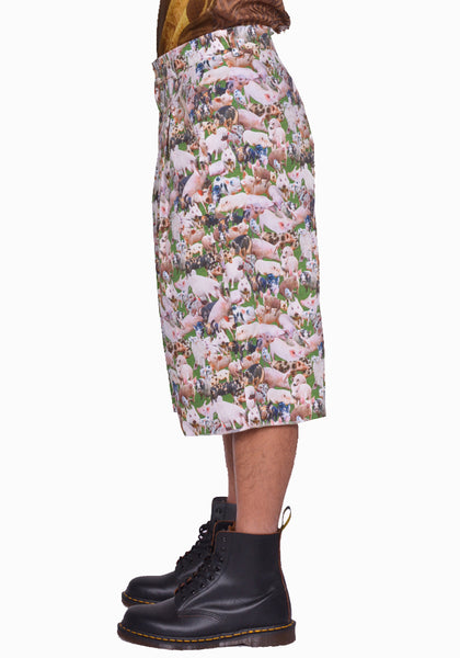 BLESS N°79 ULTRA WIDE PLEATED BERMUDA PANTS PIGS PRINT SS25 | DOSHABURi Shop