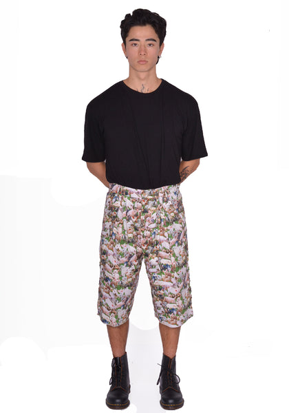 BLESS N°79 ULTRA WIDE PLEATED BERMUDA PANTS PIGS PRINT SS25 | DOSHABURi Shop