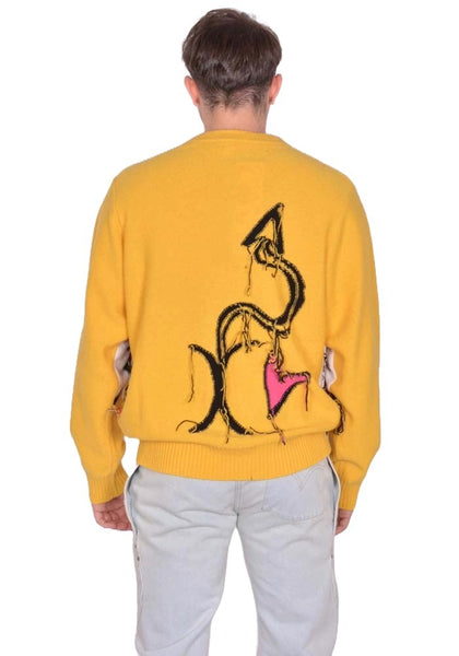 CHARLES JEFFREY LOVERBOY GUDDLE LOGO KNIT SWEATER YELLOW FW25 | DOSHABURI