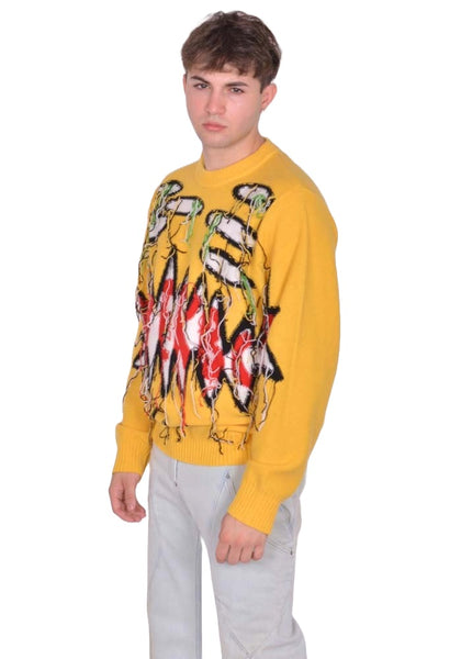CHARLES JEFFREY LOVERBOY GUDDLE LOGO KNIT SWEATER YELLOW FW25 | DOSHABURI