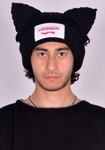 CHARLES JEFFREY LOVERBOY UNISEX KNITTED CHUNKY EARS BEANIE BLACK FW24 | DOSHABURI