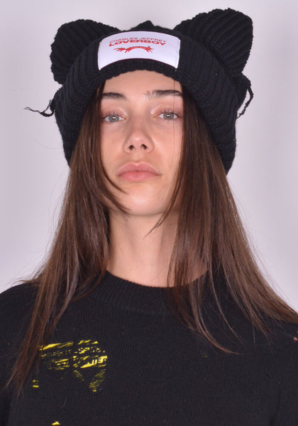 CHARLES JEFFREY LOVERBOY UNISEX KNITTED CHUNKY EARS BEANIE BLACK FW24 | DOSHABURI