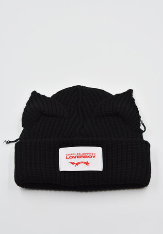 CHARLES JEFFREY LOVERBOY SUPERSIZED CHUNKY EARS BEANIE BLACK SS25 | DOSHABURI Shop
