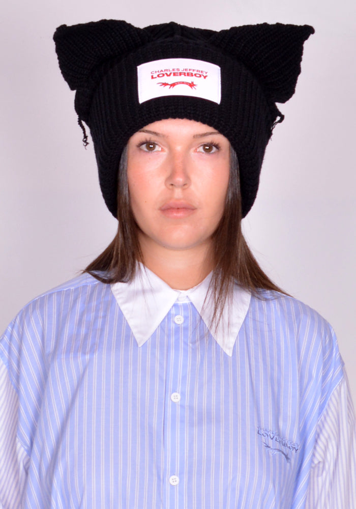 CHARLES JEFFREY LOVERBOY SUPERSIZED CHUNKY EARS BEANIE BLACK SS25 | DOSHABURI Shop