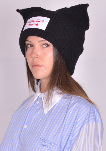 CHARLES JEFFREY LOVERBOY SUPERSIZED CHUNKY EARS BEANIE BLACK SS25 | DOSHABURI Shop