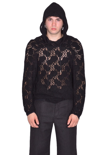 JUNTAE KIM LACE HOODIE BLACK FW25 | DOSHABURI Online Shop