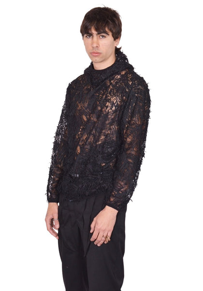 JUNTAE KIM LACE HOODIE BLACK SS26 | DOSHABURI Online Shop