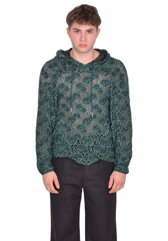 JUNTAE KIM LACE HOODIE GREEN FW25 | DOSHABURI Online Shop