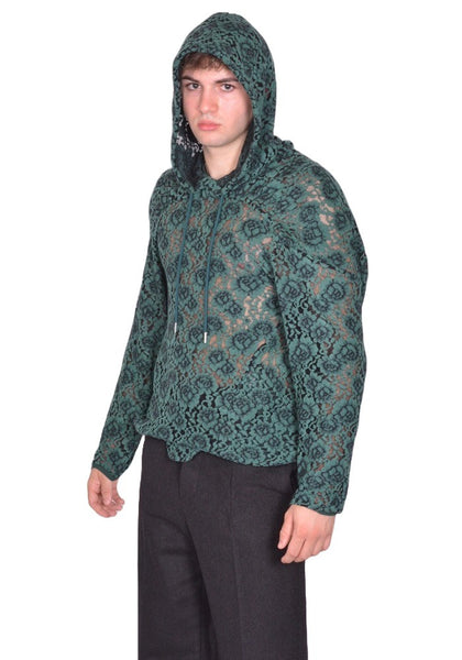 JUNTAE KIM LACE HOODIE GREEN FW25 | DOSHABURI Online Shop
