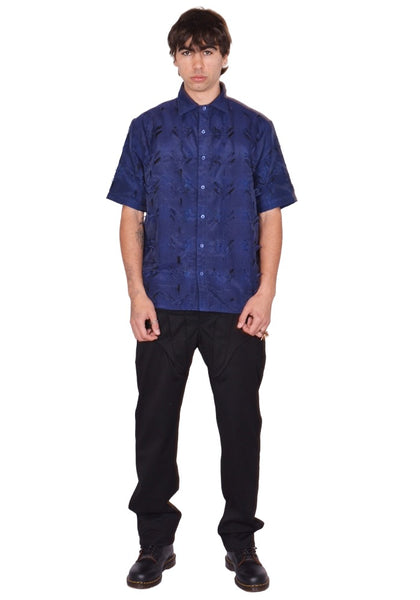 JUNTAE KIM LAYERED LASER SLASH SHIRTS BLUE SS26 | DOSHABURI Shop