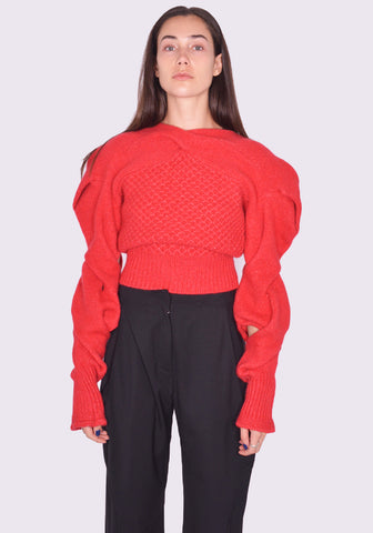 KIKO KOSTADINOV DENDRA CABLE KNIT SWEATER GARNET RED FW24 | DOSHABURI Online Shop