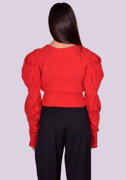 KIKO KOSTADINOV DENDRA CABLE KNIT SWEATER GARNET RED FW24 | DOSHABURI Online Shop