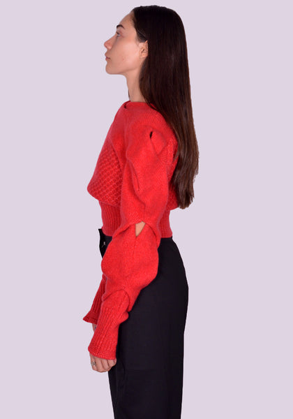 KIKO KOSTADINOV DENDRA CABLE KNIT SWEATER GARNET RED FW24 | DOSHABURI Online Shop