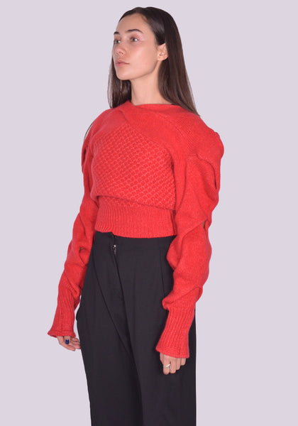 KIKO KOSTADINOV DENDRA CABLE KNIT SWEATER GARNET RED FW24 | DOSHABURI Online Shop