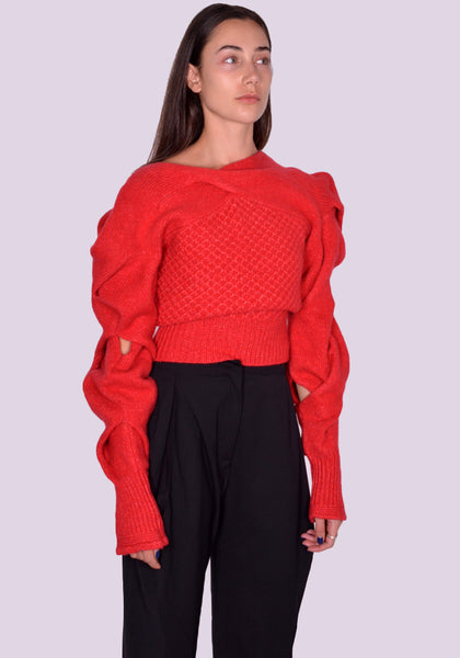 KIKO KOSTADINOV WOMEN KKWAW24KN11-96  DENDRA CABLE KNIT SWEATER GARNET RED