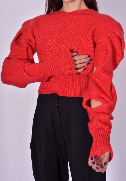 KIKO KOSTADINOV WOMEN KKWAW24KN11-96  DENDRA CABLE KNIT SWEATER GARNET RED