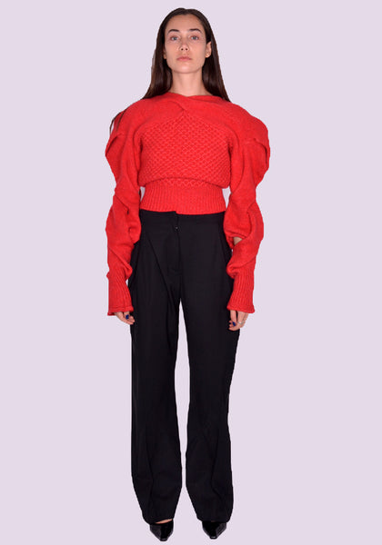 KIKO KOSTADINOV WOMEN KKWAW24KN11-96  DENDRA CABLE KNIT SWEATER GARNET RED