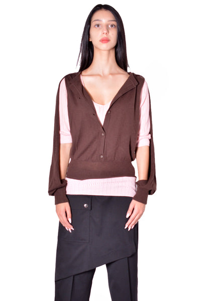 KIKO KOSTADINOV WOMEN KKWAW26KN01-83 CORELLA DOUBLE SLEEVE JUMPER MAHOGANY 2026FW | DOSHABURI Shop 