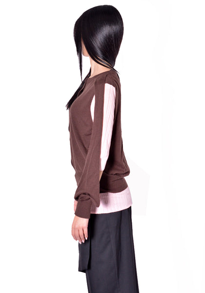 KIKO KOSTADINOV WOMEN KKWAW26KN01-83 CORELLA DOUBLE SLEEVE JUMPER MAHOGANY 2026FW | DOSHABURI Shop 