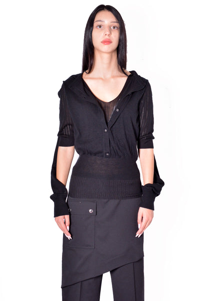 KIKO KOSTADINOV WOMEN KKWAW26KN01-82 CORELLA DOUBLE SLEEVE JUMPER NEBULAR BLACK 2026FW | DOSHABURI Shop