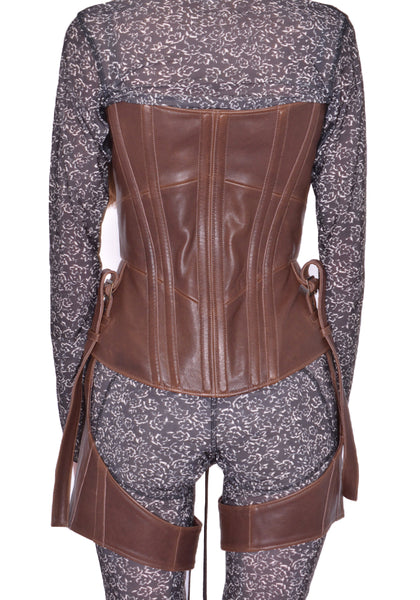 KNWLS VEIL LEATHER CORSET BROWN BURN SS25 | DOSHABURI Online Shop