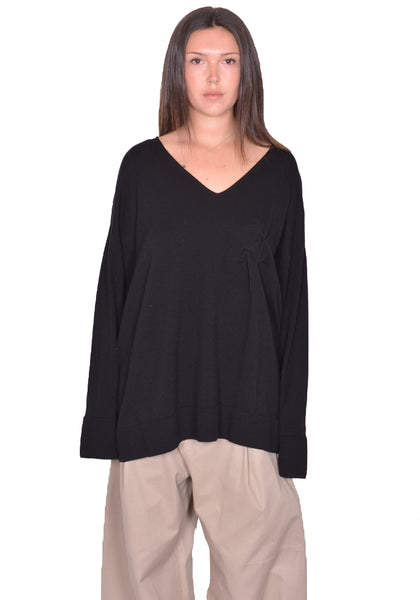 MARINA YEE KISS ORIGAMI V-NECK KNIT SWEATER BLACK SS25 | DOSHABURI Shop