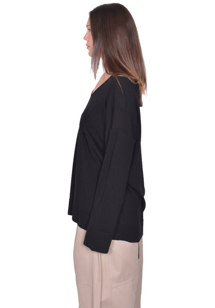 MARINA YEE KISS ORIGAMI V-NECK KNIT SWEATER BLACK SS25 | DOSHABURI Shop