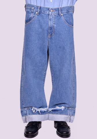 MARINA YEE UNISEX DEAN BLUE OVERSIZED DENIM TROUSERS STONE FW24 | DOSHABURI Shop