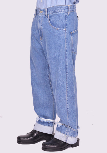 MARINA YEE UNISEX DEAN BLUE OVERSIZED DENIM TROUSERS STONE FW24 | DOSHABURI Shop