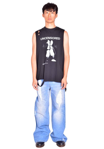 MATIERES FECALES MAT02T002 UNISEX FETISCHE CUT OFF  SLEEVELESS T-SHIRT SCLERA BLACK SS26  | DOSHABURI Shop