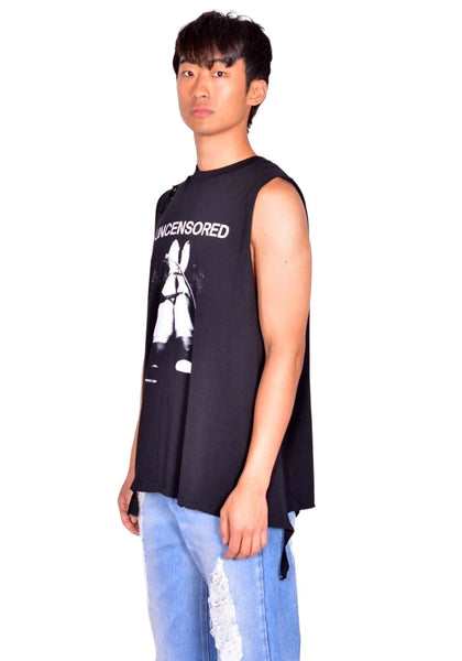 MATIERES FECALES MAT02T002 UNISEX FETISCHE CUT OFF TANK KNIT SCLERA BLACK SS26  | DOSHABURI Shop