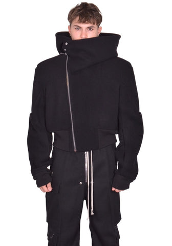 RICK OWENS CROPPED HOODED FLIGHT JACKET BLACK FW25 | DOSHABURI Shop