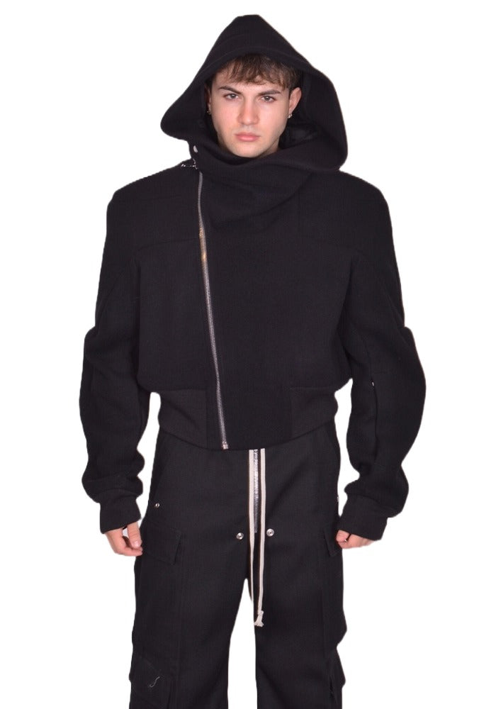 RICK OWENS CROPPED HOODED FLIGHT JACKET BLACK FW25 | DOSHABURI