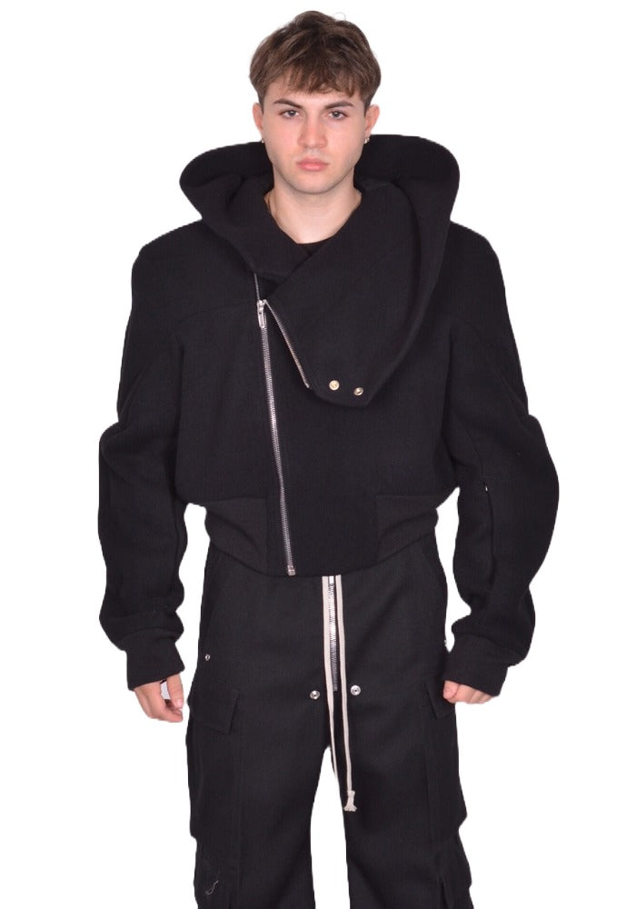 RICK OWENS CROPPED HOODED FLIGHT JACKET BLACK FW25 | DOSHABURI