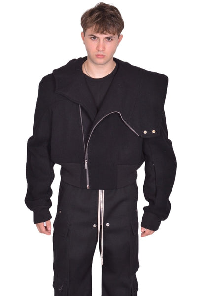 RICK OWENS CROPPED HOODED FLIGHT JACKET BLACK FW25 | DOSHABURI Shop