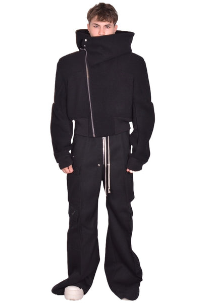 RICK OWENS CROPPED HOODED FLIGHT JACKET BLACK FW25 | DOSHABURI Shop