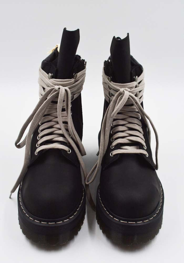 RICK OWENS DR. MARTENS DM02E6813 QUAD SOLE STEEL TOE BOOTS BLACK