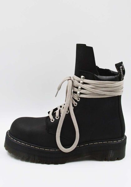 RICK OWENS DR. MARTENS DM02E6813 QUAD SOLE STEEL TOE BOOTS BLACK FW25