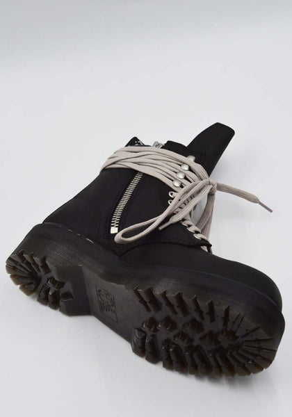 RICK OWENS DR. MARTENS DM02E6813 QUAD SOLE STEEL TOE BOOTS BLACK FW25