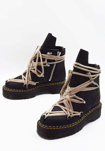 RICK OWENS DR. MARTENS UNISEX 1460 QUAD SOLE MEGALACE BOOTS