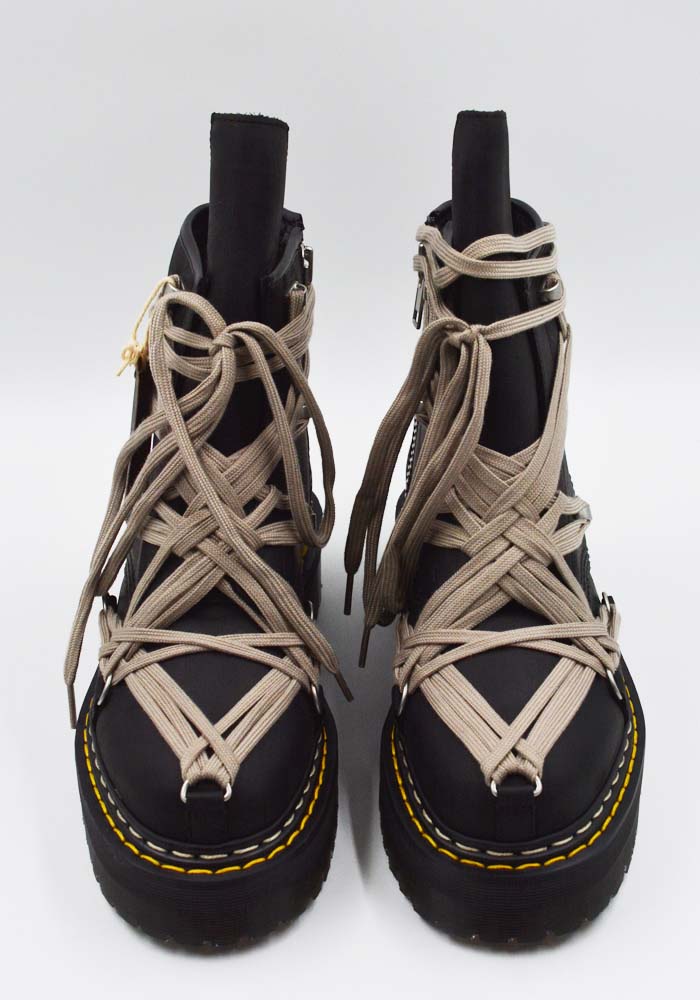 RICK OWENS DR. MARTENS UNISEX 1460 QUAD SOLE MEGALACE BOOTS BLACK