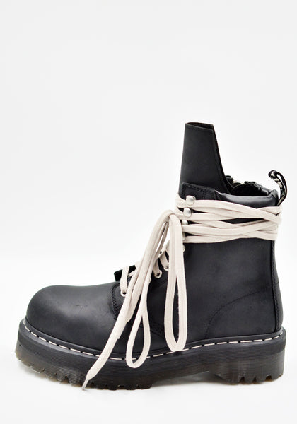 RICK OWENS x DR. MARTENS WOMENS QUAD SOLE STEEL TOE BOOTS BLACK FW26