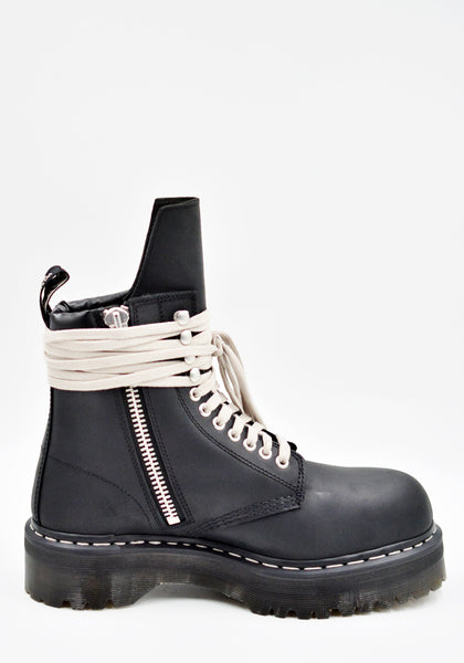RICK OWENS x DR. MARTENS WOMENS QUAD SOLE STEEL TOE BOOTS BLACK FW26
