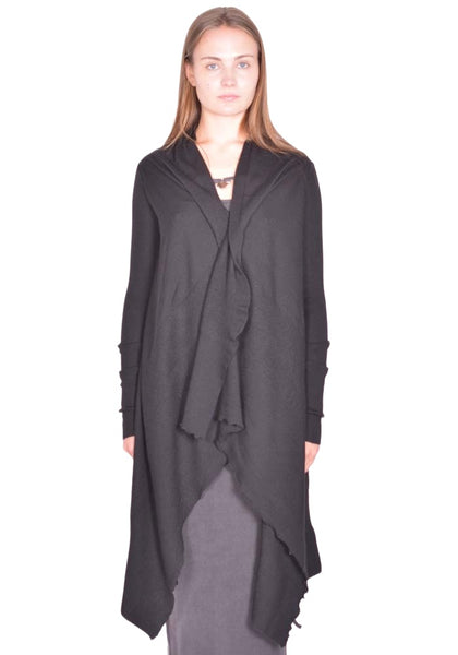 RICK OWENS LONG WRAP KNIT CARDIGAN BLACK SS26 | DOSHABURI Shop