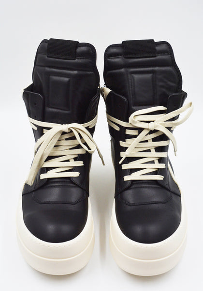 RICK OWENS MEGA BUMPER GEOBASKET SNEAKERS BLACK/MILK FW26 | DOSHABURI