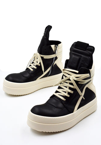 RICK OWENS MEGA BUMPER GEOBASKET SNEAKERS BLACK/MILK SS26 | DOSHABURI Shop