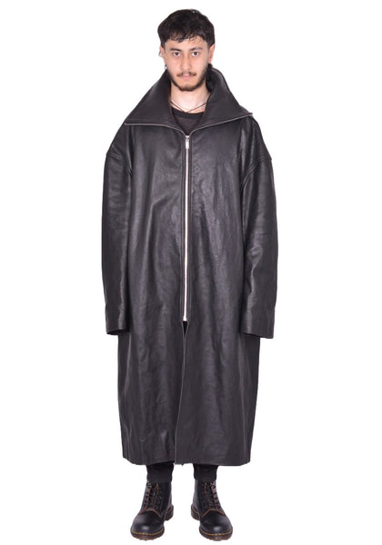 RICK OWENS MEN DRACUCOLLAR LEATHER COAT BLACK FW25 | DOSHABURI Shop